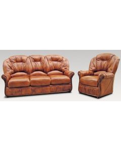 Debora Handmade 3 Seater + Armchair Sofa Suite Genuine Italian Tan Real Leather 