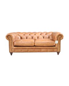 Earle Chesterfield 2 Seater Sofa Nappa Caramel Tan Brown Real Leather 