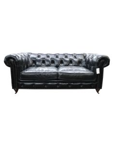 Earle Grande Chesterfield 2 Seater Vintage Black Leather Sofa