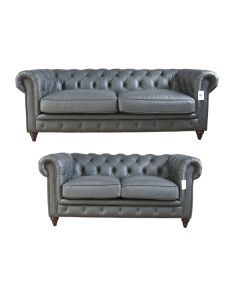 Earle Handmade Chesterfield 3+2 Sofa Suite Distressed Nappa Grey Real Leather 