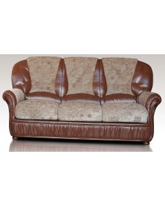 Emma 3 Seater Sofa Genuine Italian Tabak Brown Real Leather And Fabric 