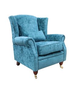 Fireside High Back Wing Chair Nuovo Kingfisher Blue Fabric Armchair 