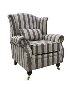 Fireside Wing Chair Gleneagles Stripe Nutmeg Fabric High Back Armchair 