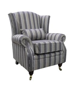 Fireside Wing Chair Gleneagles Stripe Silver Fabric High Back Armchair 