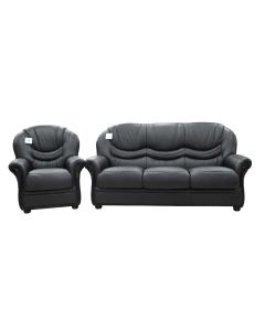Florence Handmade 3+1 Genuine Italian Black Real Leather Sofa Suite In Stock