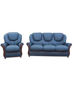 Juliet Original 3 Seater + Armchair Sofa Suite Genuine Italian Navy Blue Real Leather 