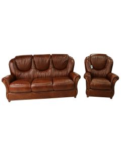 Juliet Original 3 Seater + Armchair Sofa Suite Genuine Italian Tabak Brown Real Leather 