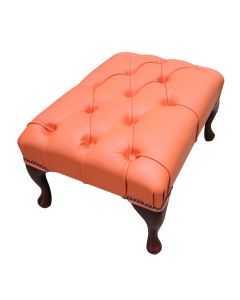 Leather Queen Anne Footstool Buttoned Seat In Shelly Flamenco Orange 