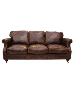 Luxury 3 Seater Vintage Distressed Tobacco Brown Leather Sofa Settee  
