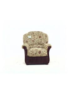 Mantua Genuine Italian Burgandy Leather Virginia Floral Beige Fabric Armchair