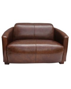 Marlborough Genuine Vintage 2 Seater Tub Sofa Distressed Brown Real Leather 