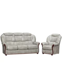 Oklahoma Handmade 3 Seater + Armchair Sofa Settee Suite Italian Light Grey Real Leather 