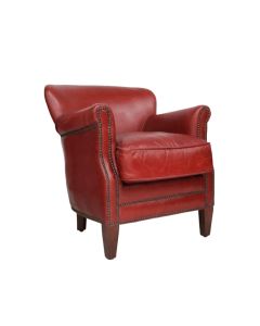 Professor Armchair Vintage Distressed Rouge Red Real Leather 