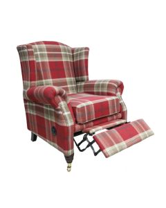 Reclining Original Fireside High Back Armchair Balmoral Red Check Fabric P&S In Stock