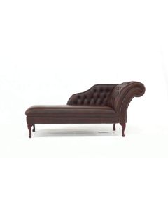 Chesterfield Original Chaise Lounge Day Bed Antique Brown Real Leather