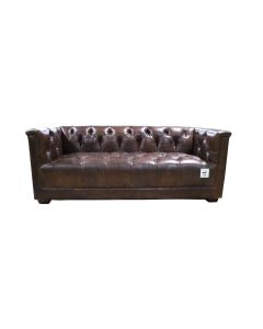 Spitfire Chesterfield 3 Seater Sofa Aluminium Vintage Brown Distressed Real Leather In Stock