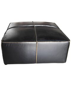 Square Large Shabby Footstool Pouffe Vintage Distressed Black Real Leather 