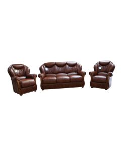 Turin Handmade 3 Seater + Armchair + Armchair Sofa Suite Italian Tabak Brown Real Leather 