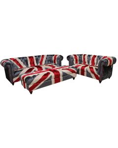 Union Jack Chesterfield 3+2+Footstool Luxury Velvet Sofa Suite