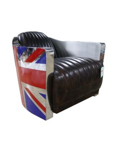 Union Jack Genuine Aviator Retro Armchair Distressed Tobacco Brown Real Leather 
