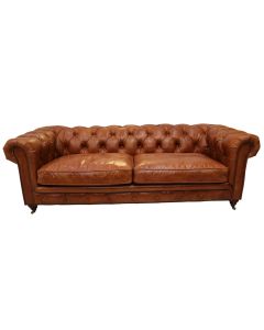 Vintage 3 Seater Sofa Chesterfield Distressed Tan Real Leather 