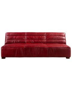 Vintage Armless Retro 3 Seater Sofa Settee Distressed Rouge Red Real Leather 