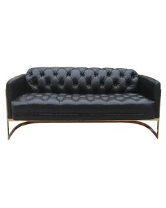Vintage Black 3 Seater Sofa Metal Frame Chesterfield Buttoned Distressed Real Leather 