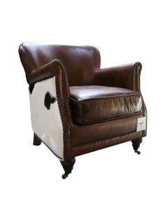 Vintage Black Cow Armchair Distressed Brown Real Leather 