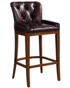 Vintage Buttoned Seat Bar Stool Distressed Brown Real Leather 