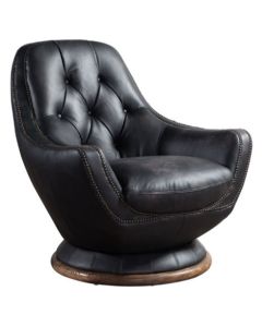 Vintage Chesterfield Buttoned Swivel Armchair Black Distressed Real Leather 
