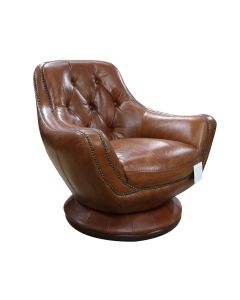 Vintage Chesterfield Buttoned Swivel Armchair Tan Distressed Real Leather 