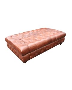 Vintage Chesterfield Ottoman Large Footstool Nappa Chocolate Brown Real Leather 