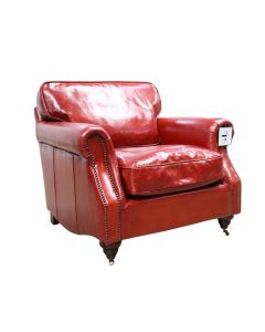 Vintage Colonel Armchair Rouge Red Distressed Real Leather 