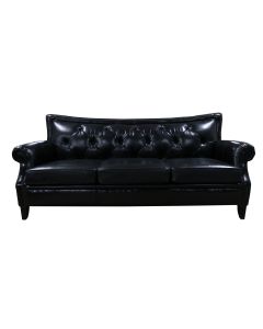 Vintage Connaught 3 Seater Chesterfield Black Distressed Leather Sofa 