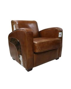 Vintage Cowhide Armchair Distressed Tan Real Leather 