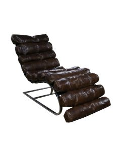 Vintage Custom Made Chaise Lounge Brown Distressed Real Leather 