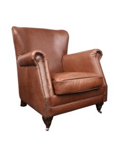 Vintage Custom Made High Back Armchair Nappa Chocolate Brown Real Leather 