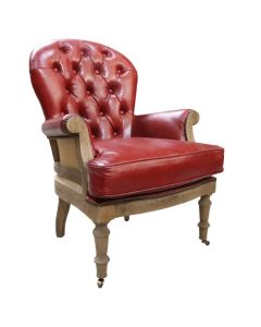 Vintage Decons­tructed Estate Armchair Distressed Rouge Red Real Leather 