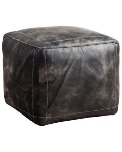 Vintage Distressed Footstool Pouffe Wash Black Leather In Stock