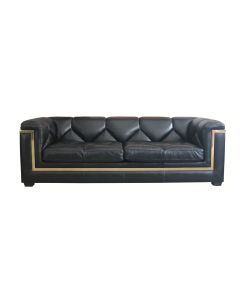 Vintage Gatsby 3 Seater Nappa Black Real Leather Sofa
