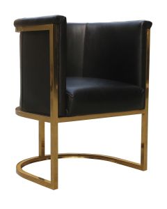 Vintage Gold Frame Tub Chair Distressed Black Real Leather 