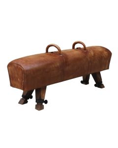 Vintage Gym Horse Rebel Bench long Distressed Brown Real Leather 