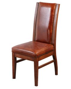 Vintage Handmade Studded Dining Chair Distressed Brown Real Leather 