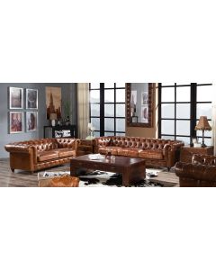 Vintage Luxury Chesterfield Sofa Suite Distressed Real Leather 