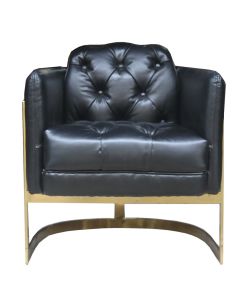 Vintage Metal Frame Chesterfield Buttoned Chair Black Distressed Real Leather