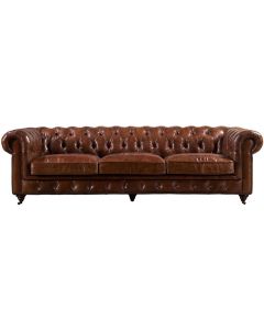 Vintage Original Chesterfield 3 Seater Sofa Buttoned Distressed Brown Real Leather 
