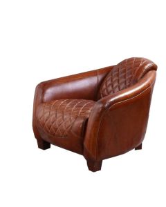 Vintage Original Quilted Tub Chair Distressed Real Leather 