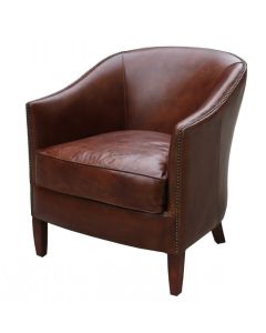 Vintage Original Tub Chair Distressed Brown Real Leather 