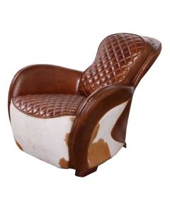 Vintage Saddle Cowhide Lounge Chair Distressed Real Leather 