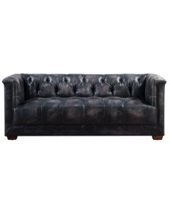 Vintage Spitfire Chesterfield 2 Seater Sofa Distressed Wash Black Real Leather 